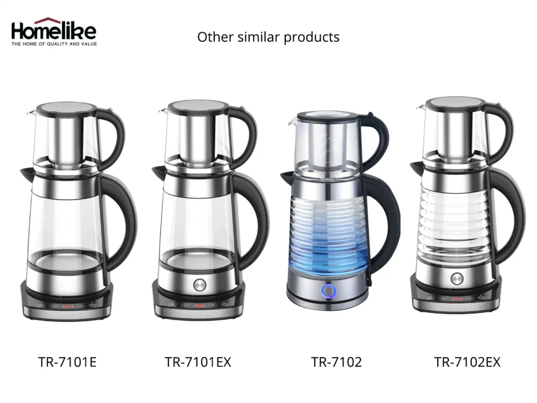 Portable Household Appliance Electric Automatic 1.7L Glass Kettle with Ceramic Tea Pot