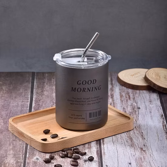 Food Grade Double Walled Vacuum Stainless Steel Tumbler Coffee Cup with Straw