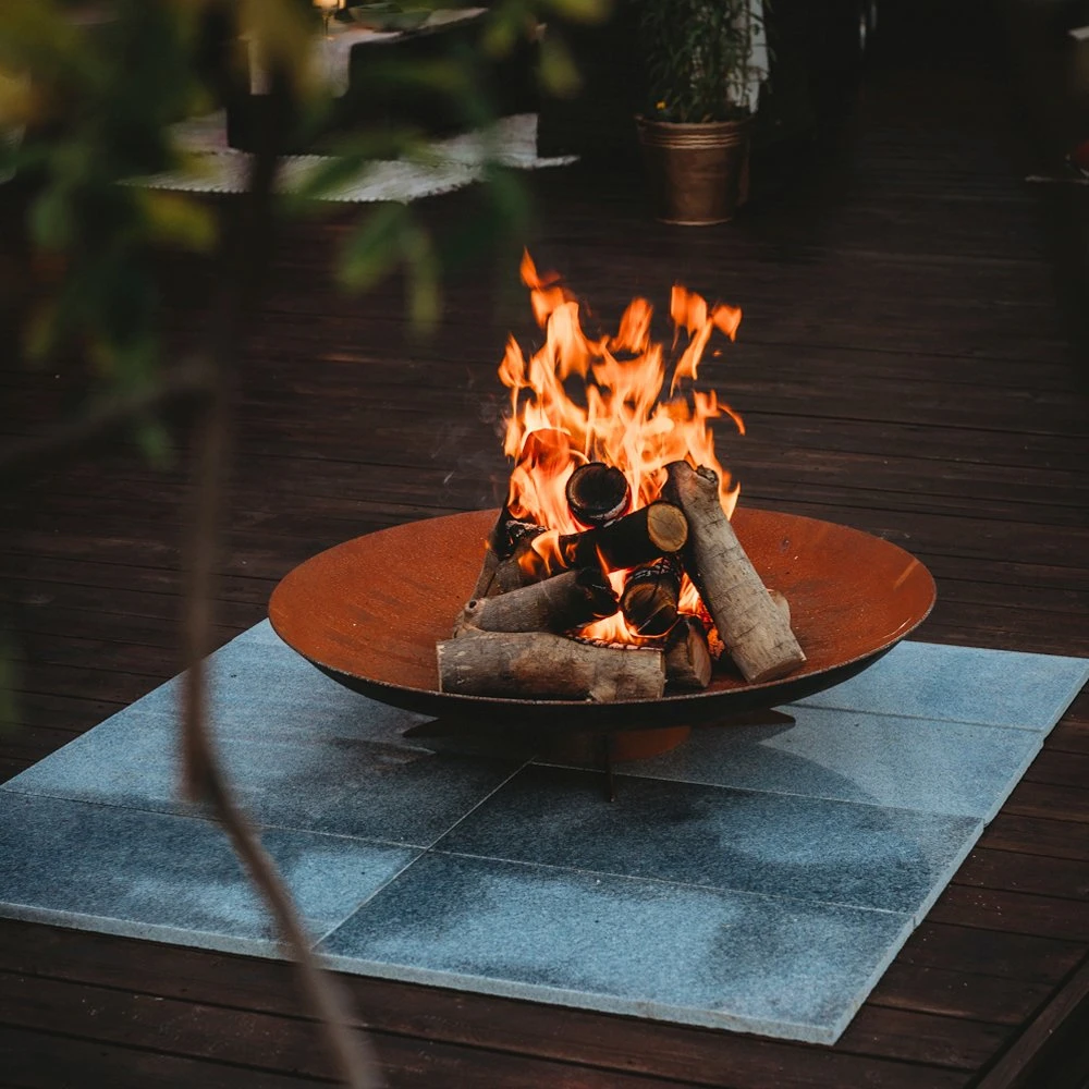BBQ Fire Bowl Corten Steel Fire Pit with Grill Ring