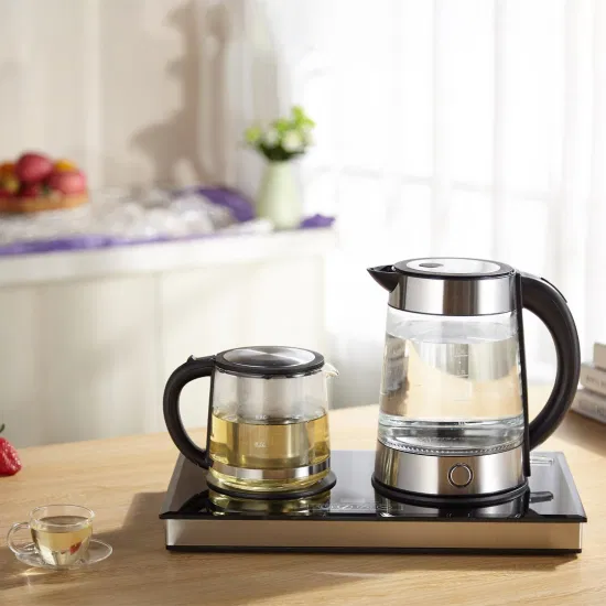1.7L Glass Tea Kettle with Tray Automatic Electric Coffee and Tea Maker